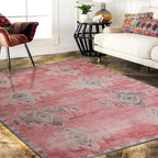 Fame Rugs Turkish Rug. Washable Vintage Oriental Antique Inspired Traditional Doormat Small Modern Area Rugs Luxury Entryway Entry Bedroom Bathroom Kitchen (379PP, 2'5 x 13'1)