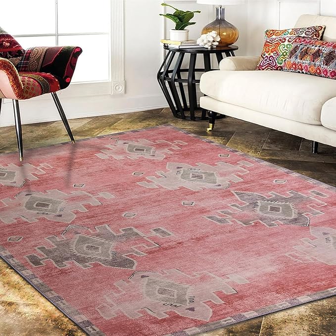 Fame Rugs Turkish Rug. Washable Vintage Oriental Antique Inspired Traditional Doormat Small Modern Area Rugs Luxury Entryway Entry Bedroom Bathroom Kitchen (379PP, 4'9 x 6'9)