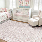 Light Pink 6x9 Rugs for Bedroom Nursery Rug Vintage Aesthetic Cute Boho Floral Washable Area Rug Indoor Carpet for Kids Room Playroom Living Room