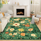 DUKINO 6x9 Area Rug, Floral Rugs for Living Room, Lightweight Non Slip Washable Rug, Indoor Low Pile & Non-Shedding Boho Design Rugs for Bedroom, Living Room, Dining Room, Dark Green