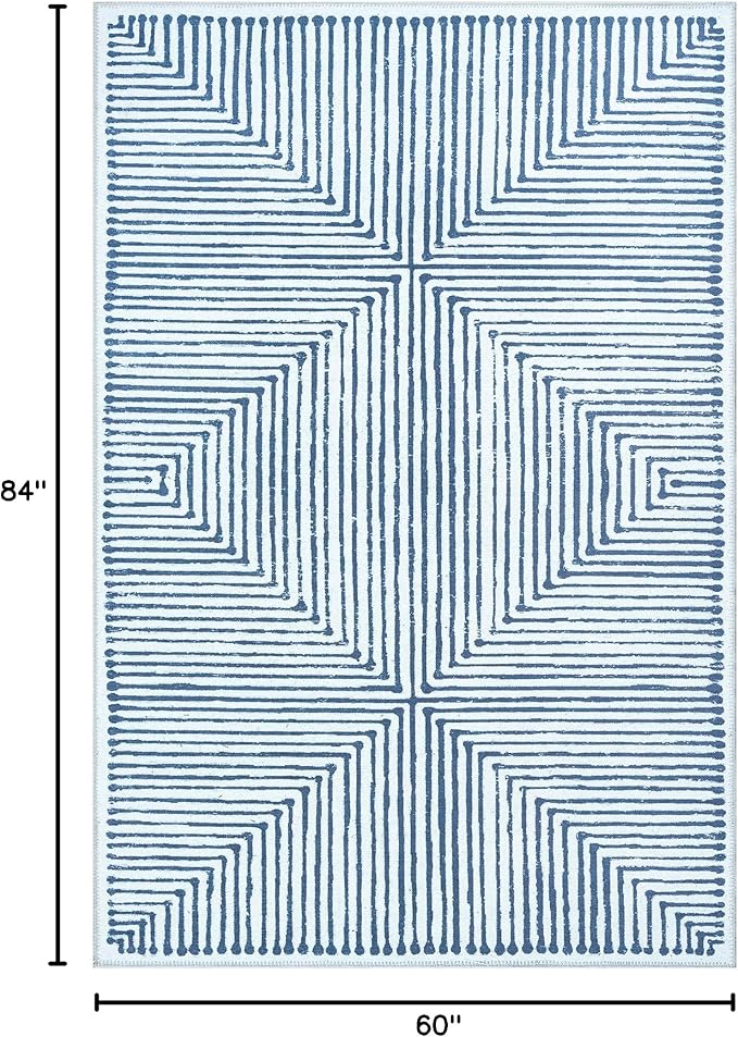 Bloom Rugs Washable Non-Slip 5' x 7' Rug - Blue/Ivory Striped Area Rug for Living Room, Bedroom, Dining Room, and Kitchen - Exact Size: 5' x 7'