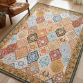 Phantoscope Washable Area Rug 5'x7' Non-Slip, Vintage Boho Rugs for Living Room, Bedroom, Dining Room, Distressed Moroccan Mosaic Diamond Pattern, Low-Pile Foldable Floor Carpet, Terracotta/Rust