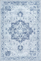 Bloom Rugs Washable Non-Slip 4' x 6' Rug - Gray/Blue Traditional Medallion Area Rug for Living Room, Bedroom, Dining Room, and Kitchen - Exact Size: 4' x 6'