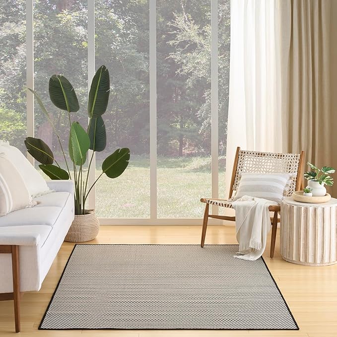 Nourison Home Courtyard Black White 6' x 9' Area Rug - Easy Clean, Non Shedding, Bed Room, Living Room, Dining Room, Kitchen (6' x 9')