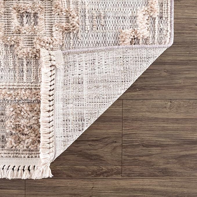 Hauteloom Ampusungan Modern Moroccan Medallion Farmhouse Living Room, Bedroom Area Rug - High Low - High Pile Carpet - Cream, Beige, Brown, Beige - 6'7" x 9'