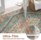 Bavni Runner Rug 2x10 Kitchen Rugs for Hallways Entryway, Washable Vintage Print Carpet, Ultra-Thin Chenille Low Pile Lightweight Rug with Non Slip Backing, Light Red/Blue