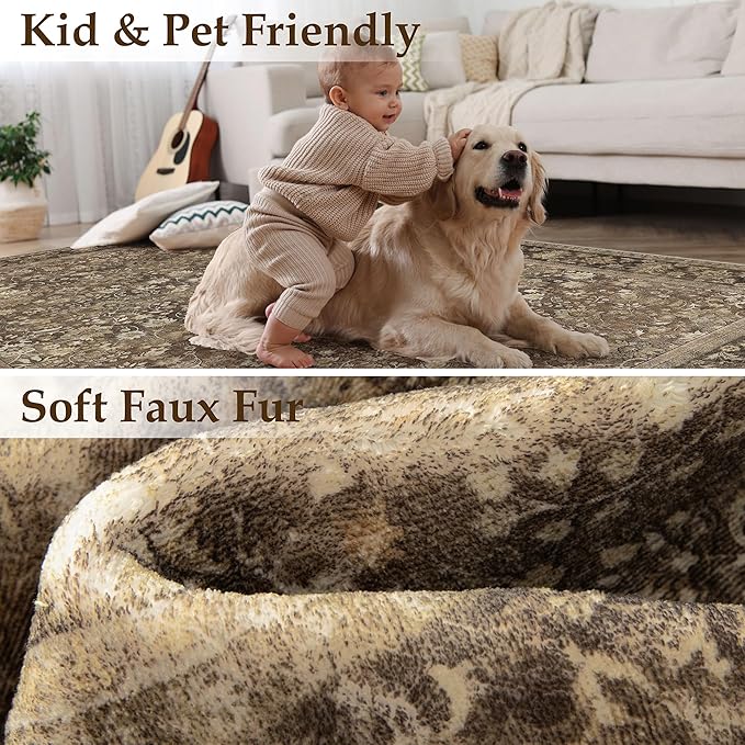 HUGEAR 2x6 Runner Rug Machine Washable Brown Hallway Area Rugs Indoor Accent Rugs Floral Mid Pile Carpet Distressed Soft Thicker Throw Rug Bedroom Office Dining Kitchen Laundry Non Slip