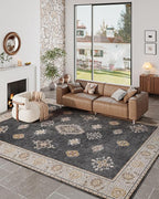 ILANGO Area Rugs 9'x12' Non Slip for Indoor Vintage Washable Rugs for Laundry Entryway Hallway Ultra-Thin Low-plie Floor Carpet for Bedroom Living Room Easy Cleaning