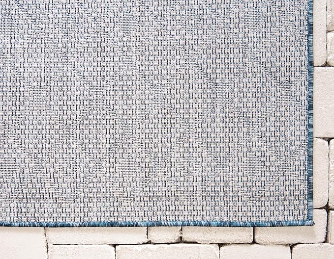 Unique Loom Outdoor Trellis Collection Area Rug - Tribal Trellis (8' Square, Blue/ Ivory)