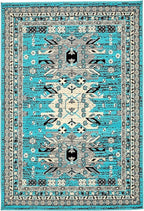 Unique Loom Taftan Collection Border Geometric Tribal Inspired Design Area Rug (4' 0 x 6' 0 Rectangular, Turquoise/ Gray)
