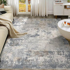 5x7 Area Rug Living Room Rugs - Washable Neutral Modern Abstract Soft Thin Large Rug Indoor Floor No Slip Rug Carpet for Bedroom Under Dining Table Home Office Decor - Blue Grey