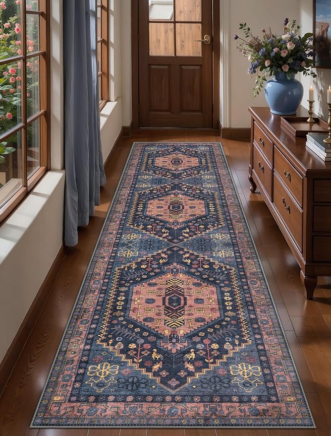 Ciicool Washable Runners Area Rug for Hallways, Ultra Soft 2x8ft Boho Runner Non-Slip Vintage Oriental Long Carpet for Kitchen Bedroom Laundry Bathroom