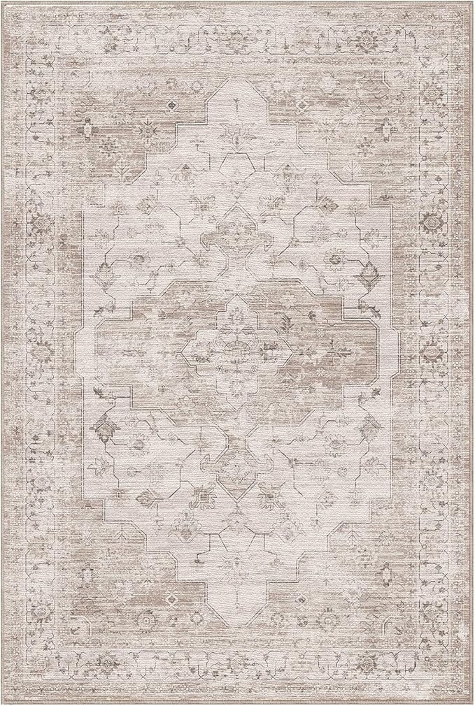 LUMI 8x10 Washable Area Rug for Living Room, Ultra Soft Vintage Rug with TPE Non Slip Backing, Stain Resistant, Low Profile Carpet High Traffic for Bedroom, Dining Room