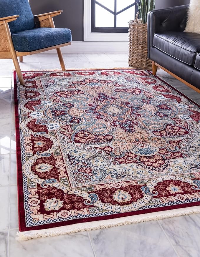 Unique Loom Narenj Collection Classic Traditional Medallion Textured Design Area Rug, 8 x 10 ft, Burgundy/Tan
