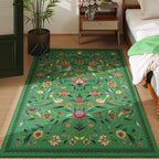Vintage Medallion Floral 4x6 Rug, Machine Washable Non-Slip Area Rug, Low Pile Soft Carpet for Entry, Living Room, Office, Kids, Girl/Boys Room | Green