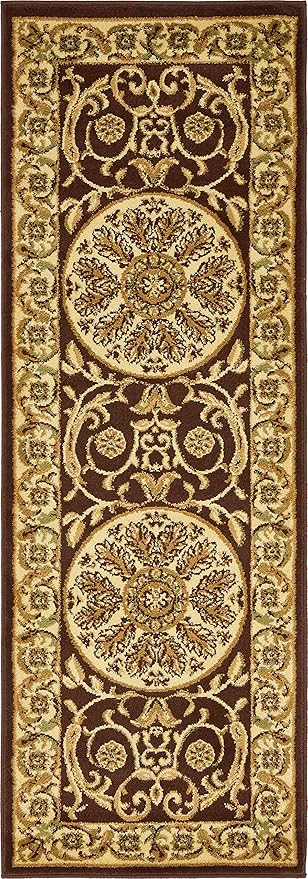 Unique Loom Versailles Collection Traditional Classic Medallion Floral Motif Area Rug (2' 2 x 6' 0 Runner, Brown/ Ivory)