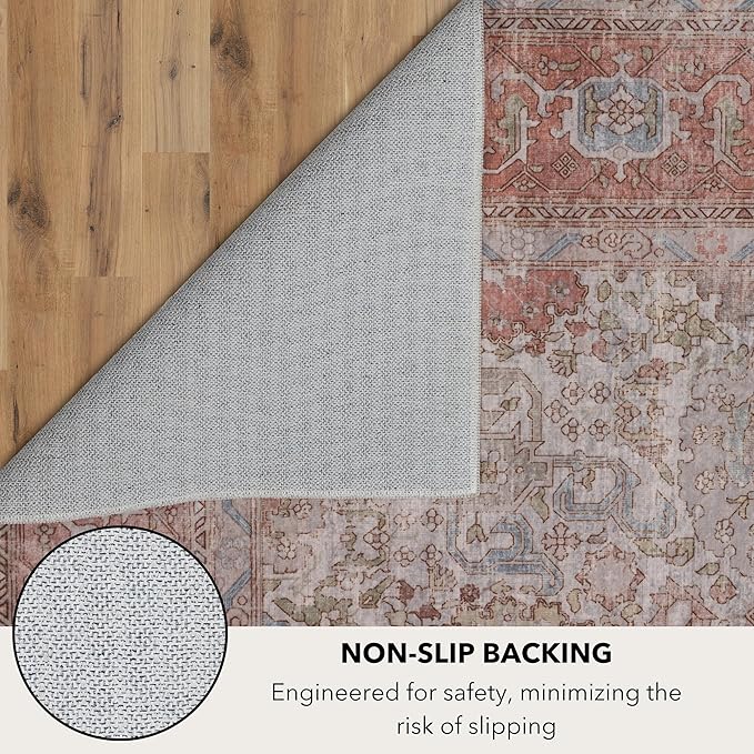 Kuden 3x5 Small Rug, Machine Washable, Non-Slip Backing, Vintage Style, Soft, Low Pile, Area Rugs for Entryway Kitchen Indoor Entrance