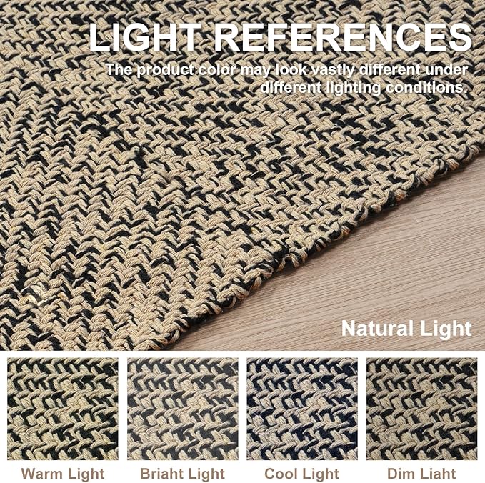 Collive Farmhouse Hallway Runner Rug, 2x6 Hand-Woven Reversible Washable Runners for Kitchen Floor, Natural/Black Cotton Laundry Room Rugs Modern Boho Kitchen Sink Carpet for Bathroom Foyer Bedroom