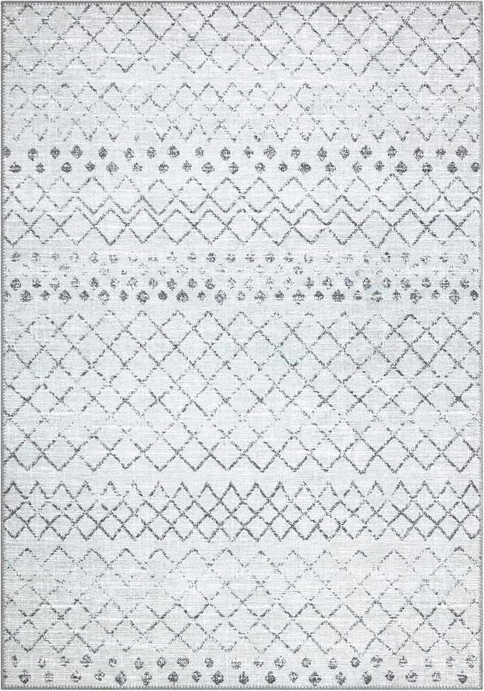 Bloom Rugs Washable Non-Slip 9' x 12' Rug - Ivory/Gray Traditional Moroccan Area Rug for Living Room, Bedroom, Dining Room, and Kitchen - Exact Size: 9' x 12'