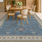 Boho 8x10 Large Area Rugs for Living Room - Eclectic Dusky Blue Rug for Bedroom Under Bed, Dining Room Under Kitchen Table, Washable Soft Non Slip Unique Colorful Indoor Décor