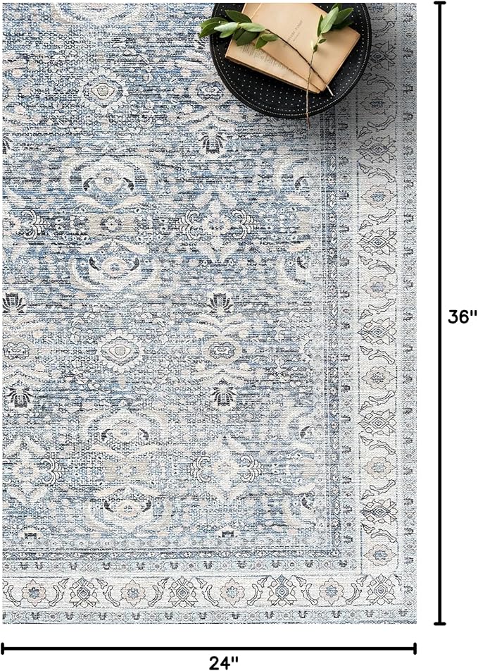 Fame Living Washable Area Rug. Modern Farmhouse. Vintage. Turkish. Bohemian. Distressed. Oriental. Traditional. Rugs for Living Room. Dining. Bedroom. Office. Entryway. Foyer. (866CBl, 2'5" x 4'9")