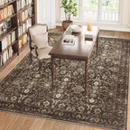 6x9 Rugs for Living Room, Soft Large Area Rugs Brown Washable Rug, Indoor Vintage Rugs for Bedroom Home Office Laundry, Rubber Backed Non Slip Low Pile Carpet, Dark Brown