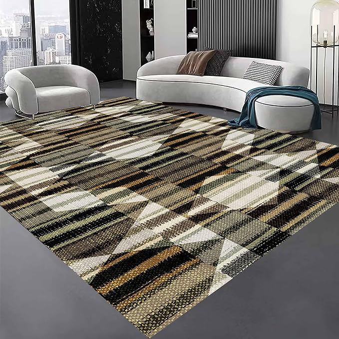 Large Living Room Area Rug 5x8ft,Modern Geometric Rugs, Multicolor Low Pile Farmhouse Carpet, Machine Washable & Non-Slip Non-Shedding for Classroom, Bedroom & Dorm
