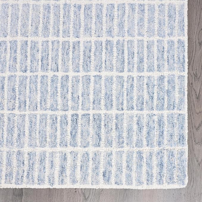Hand-Tufted 100% Wool Area Rug – Unique Modern Geometric Grid Pattern, Soft Plush Textured Carpet for Living Room, Bedroom, Dining Room & Entryway (Blue, 3' x 5')