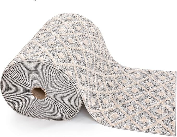 Well Woven Custom Size Hallway Stair Runner - Choose Your Length - Ainsley Grey Diamond Trellis Geometric Tribal - 31 Inches Wide x 30 Feet Long Runner (31" x 30' Runner) Rug