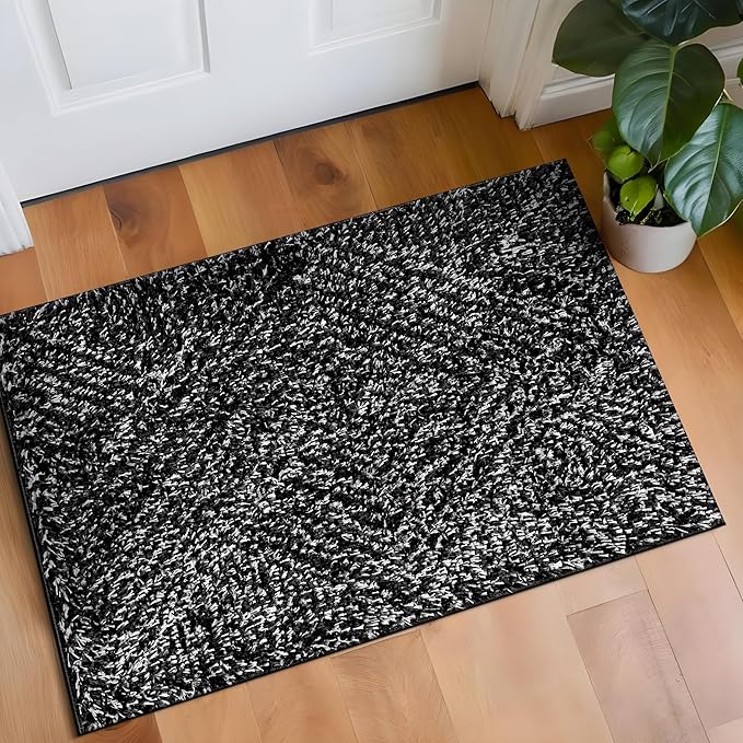 Rugshop Geometric Diamond Stripe Shag Area Rug Anthracite Dark Gray 2' x 3' Ideal for Entryways, Kitchens, or Small Spaces