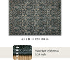 Washable Living Room Rug: 6x9 Boho Floral Soft Area Rug for Bedroom Decor - Vintage Low Pile Thin Carpet for Dining Room Non-Slip - Farmhouse Stain Resistant Rugs - Dark Green