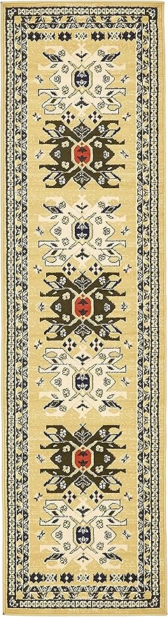 Unique Loom Taftan Collection Border Geometric Tribal Inspired Design Area Rug, 2 ft 2 in x 8 ft 2 in, Gold/Gray