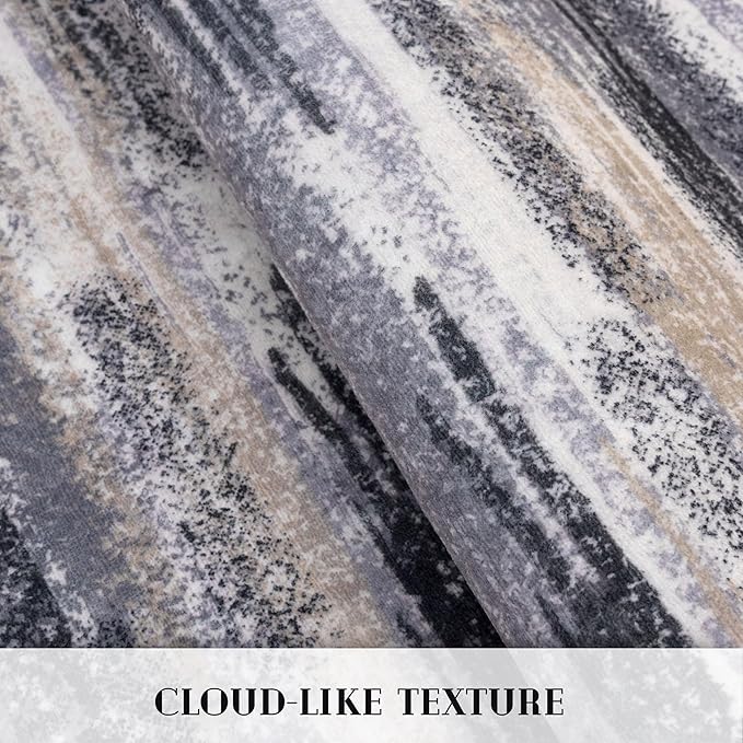 Modern Abstract Bedroom Runner Rug 2x7, Grey Black Multi Washable Kitchen Runner, Non-Slip Soft Thin Faux Wool Mat for Entryway, Hallway, Laundry Room, Indoor Home Decor