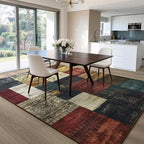 Tepook Modern Area Rug for Living Room, 4x6 Geometric Large Rugs for Bedroom, Washable Patchwork Rug Indoor Non-Slip Throw Carpets for Dining Room Office Farmhouse Home Decor, Multi