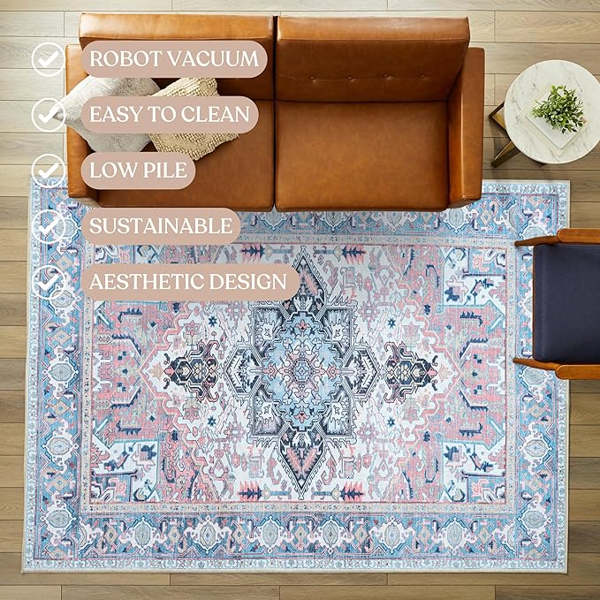 Washable Area Rug. Modern Farmhouse. Vintage. Turkish. Bohemian. Distressed. Oriental. Traditional. Rugs for Living Room. Dining. Bedroom. Office. Entryway. Foyer. (861NT, 2'5" x 13')