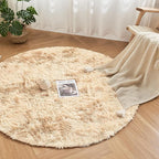 Andency Tie-Dyed Beige Round Area Rug for Living Room, 4x4 Shag Rug for Bedroom, Fluffy Circle Carpet for Home Decor, Room, Fuzzy Plush Circular Rug for Dorm Playroom