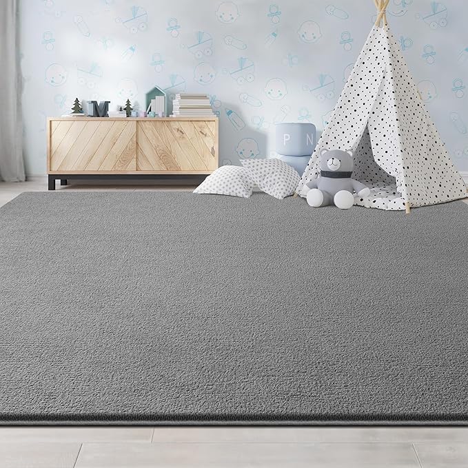 Large Area Rugs for Living Room Bedroom, 6x9 Feet Grey Rug, Minimalist Modern Shag Rug, Soft Thick Comfy Memory Foam Indoor Carpet, Non-Slip Washable Rug for Boys Girls Dorm Nursery Room Home Decor