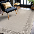 CAMILSON Easy Jute Rug 6x9, Indoor Outdoor Off-White Color Fiber Area Rugs for Entry, Living Room and Farmhouse Rug, Bordered Boho Woven Design, Easy-Cleaning, Washable Outside Carpet (6 x 9)
