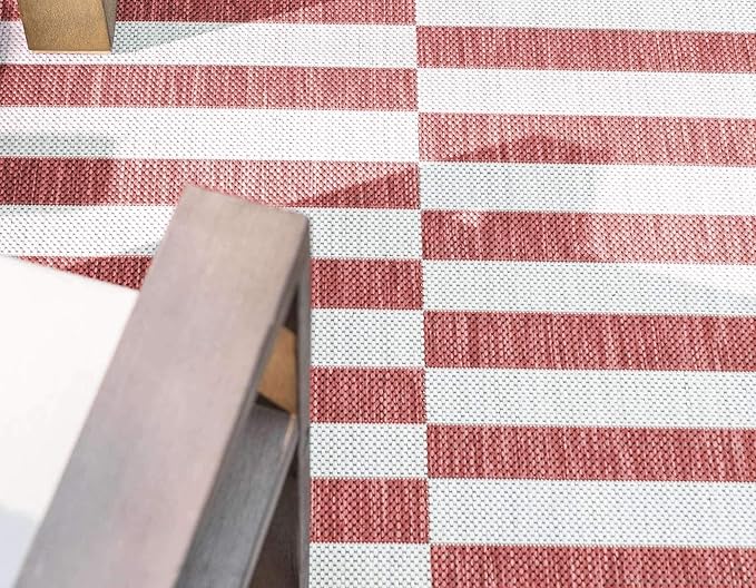 Unique Loom Outdoor Collection Classic Stripes, Transitional Indoor & Outdoor Area Rug, Rectangular 2' 0" x 6' 0", Red/Ivory