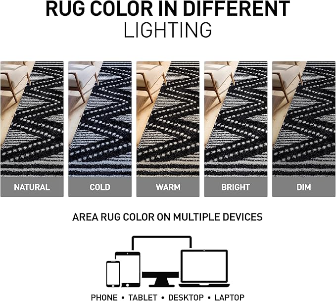 Rugshop Geometric Shag Area Rug Anthracite Dark Gray and White 4' x 6' Ideal for Small Living Rooms, Offices, or Beside The Bed