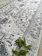 Fame Living Faded Oushak Rug, Turkish Vintage Floral Pastel Large Oversized Area Rugs for Living Room Dining Bedroom Kitchen Bathroom Nursery (848CrNv, 2' x 3')