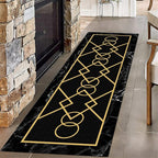 Luxury Gold Stamped Texture Hallway Runner Rug for Walkway, 2x7ft, Abstract Black Marble Background Entrance Carpets, Minimalist Geometric Decoration Absorbent Mat for Floor Office