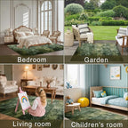 Green Vintage Distressed Carpet for Living Room, 5x7 Non-Slip Washable Low Pile Abstract Design Rug, Space Saving Area Rug for Bedroom, Dining Room