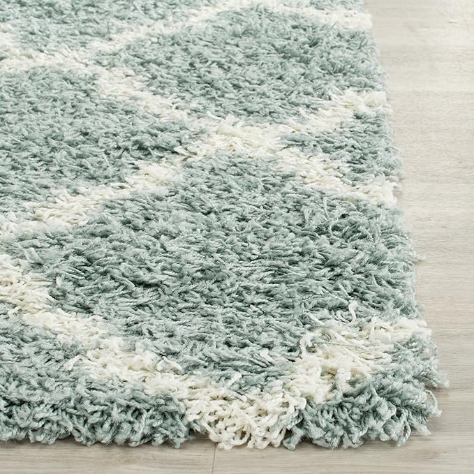 SAFAVIEH Dallas Shag Collection Runner Rug - 2'3" x 16', Seafoam & Ivory, Trellis Design, Non-Shedding & Easy Care, 1.5-inch Thick Ideal for High Traffic Areas in Living Room, Bedroom (SGD257C)