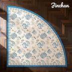 jinchan Elora Floral Corner Rug for Washable Nursery Rug Vintage Romance Design Non Slip Quarter Circle Lightweight Low-Pile Throw Carpet for Playroom Reading Nook Office, 5ft Radius, Blue/Beige