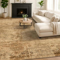 Vintage Dark Gold Rugs for Bedroom - 6x9 Distressed Print Pattern Large Area Rug for Living Room, Dining Room Under Table, Thin & Soft Washable Brown and Yellow