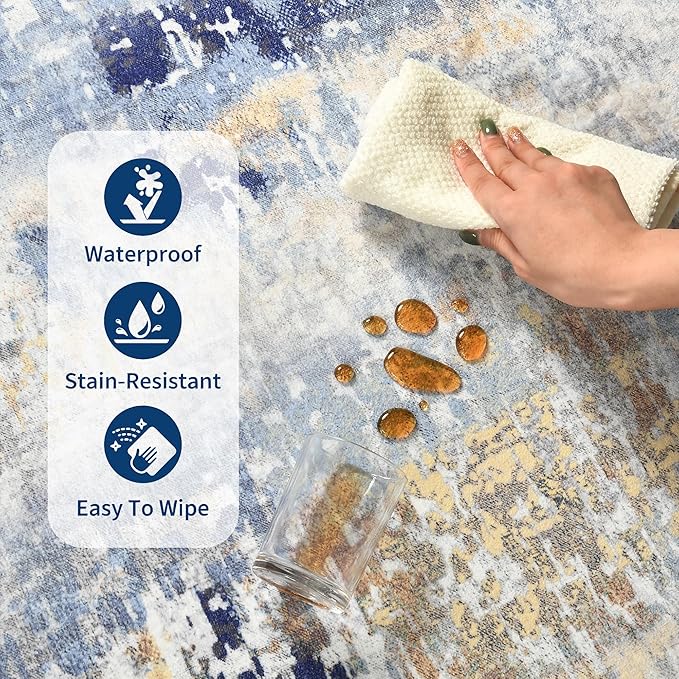 Ompaa Living Room Rug 5x8 Ultramarine Area Rug Machine Washable Boho Rug Non Slip Abstract Vintage Indoor Large Rugs for Bedroom, Classroom, College Dorm, Farmhouse, Dining Room, Kids Playroom