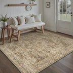 Brown Multi Area Rug 5x7 Vintage Washable Distressed Living Room Carpet Large Indoor Non Slip Traditional Medallion Retro Low Pile Accent Throw Rug Bedroom Kitchen Office Dining Room