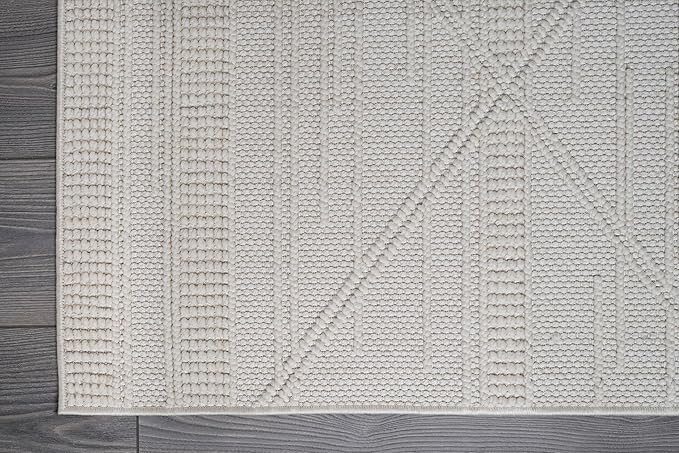 CAMILSON Micro Loop Rug 8x10 Modern Luxury Geometric Pattern Area Rugs Soft High and Low Pile Stain Resistant Easy-Cleaning Non-Shedding for Living Room Office Indoor Carpet (8 x 10 / White)