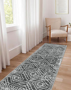 Wonnitar Moroccan Hallway Runner Rug 10 ft, Machine Washable 2'6"x10' Long Runner Rugs for Kitchen, Boho Non-Skid Soft Low Pile Carpet Runner for Entryway Hall Entrance (Dark Grey,2'6"x10')